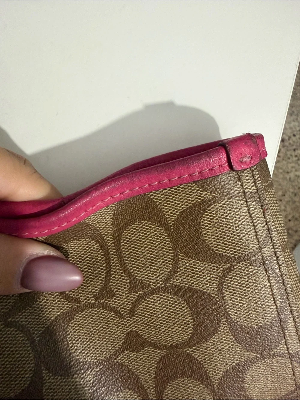 Coach Brown Signature Tote with Pink Trim Original